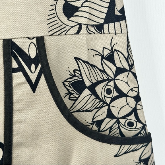 Nooworks Floral Dress Tan Black Cap Sleeves Stretch Pockets Back Zip - Picture 5 of 8